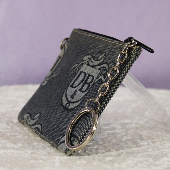 Dooney & Bourke Logo Canvas Key Pouch – Denim Blue Zip Coin Purse with Key Ring - Picture 3 of 4